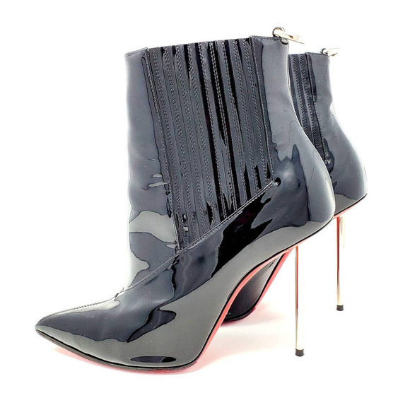 Christian Louboutin Boots Heels Epic100 Ankle Booties Black Patent Leather EU 38 - Picture 1 of 10